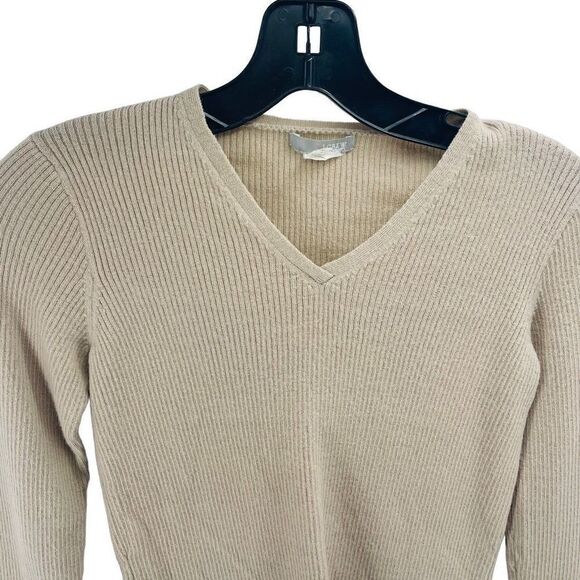 J. Crew Women's Pullover Sweater Long Sleeve Knitted Rib Top merino Wool Tan Siz - Picture 7 of 7